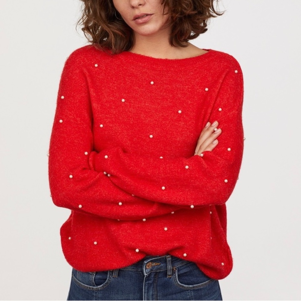 H&M Red Pearl Sweater | Size L